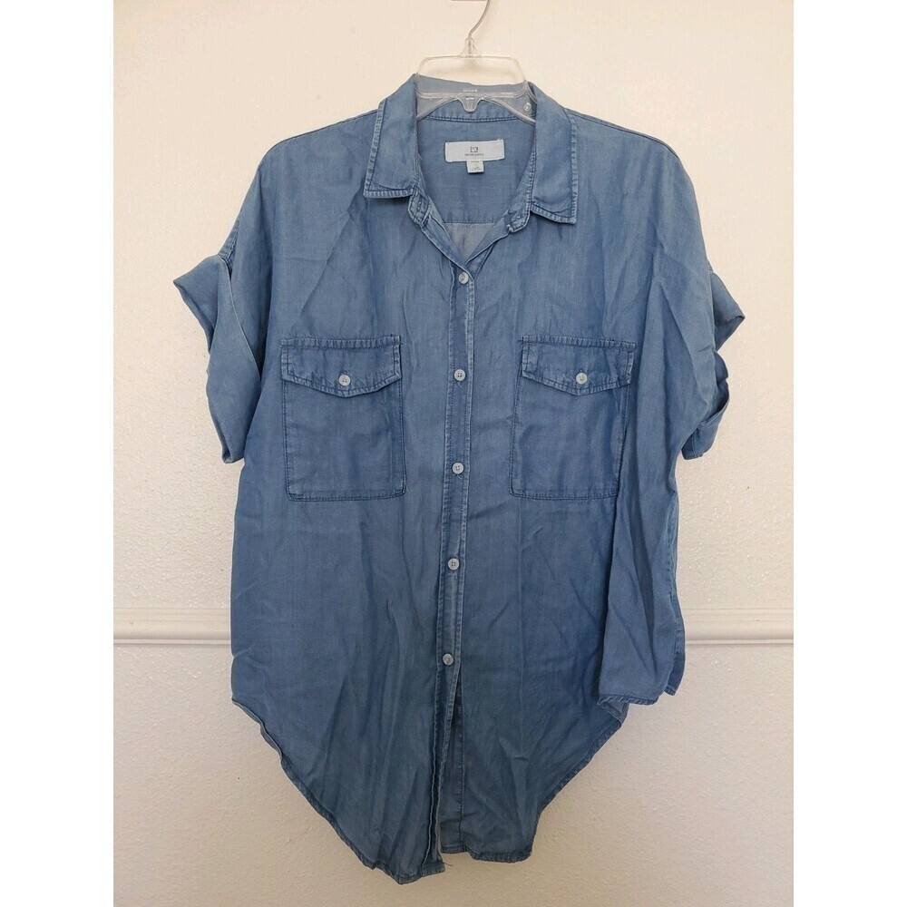 Thread & Supply Women's Blue Short Sleeve Chambray Tencel Button-Up Shirt Size L